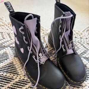 Dr. Martens Black and Lavender Heart Women's Boots